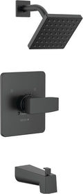 Delta Modern 14 Series Square Bathtub and Shower Faucet Set, Matte Black Shower Head and Handle Set, Valve Trim Kit, Matte Black T14467-BL-PP (Valve Not Included)