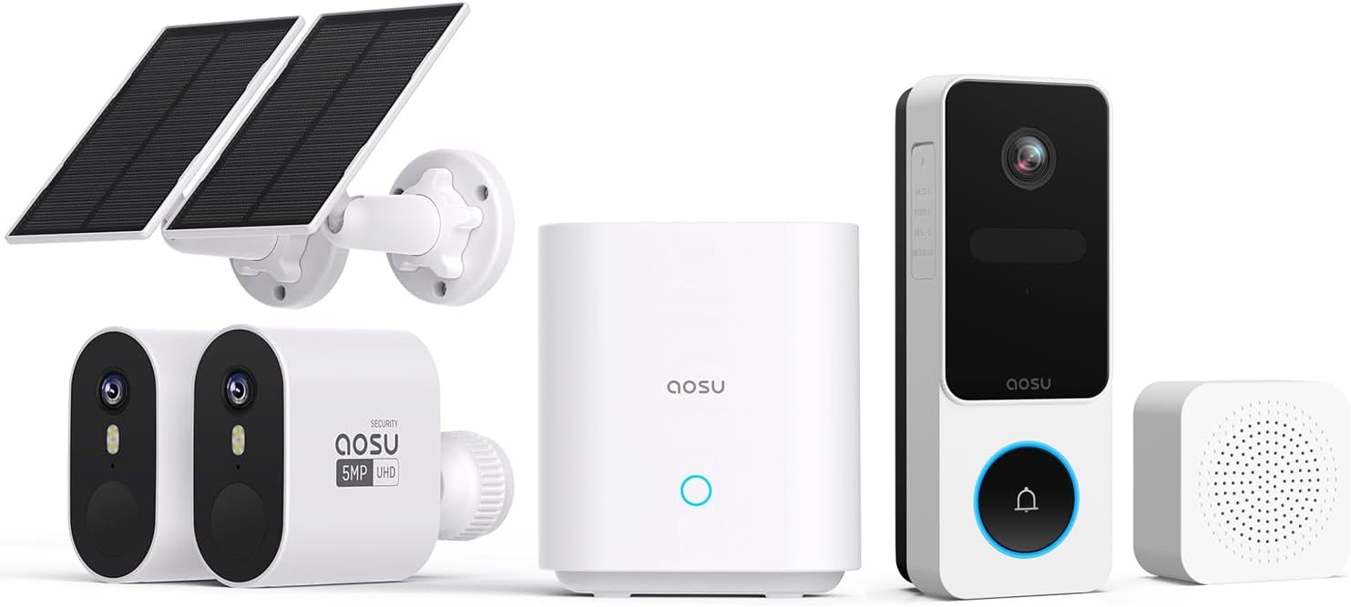 aosu 5MP SolarCam Max System 2-Cam-Kit + 2K Doorbell Camera
