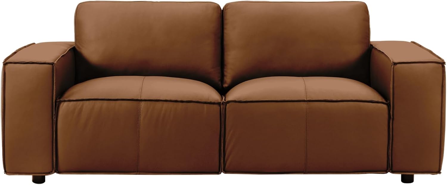 Clayton 76' Modern Leather Loveseat in Anthracite Gray or Ochre with Track Arms