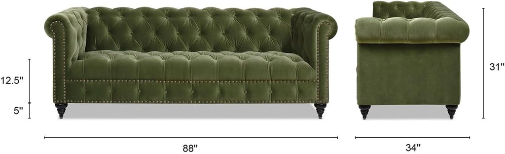 Jennifer Taylor Home Alto 88' Tufted Chesterfield Sofa, Olive Green Performance Velvet
