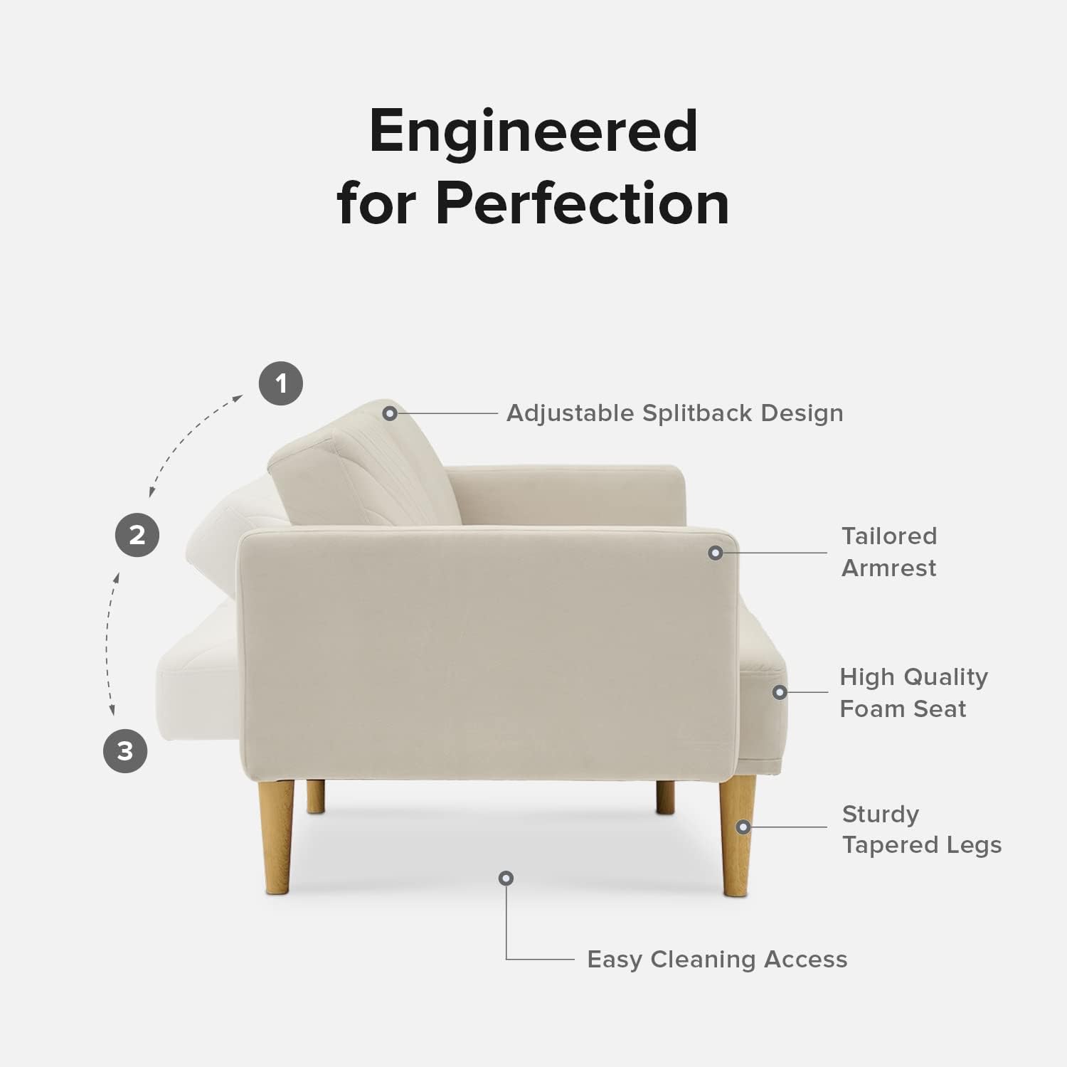 mopio 76.4' Futon Sofa Bed, Couch, Loveseat, Sleeper Sofa, Mid Century Modern Futon Couch, Sofa Cama, Couches for Living Room (Snow Velvet)