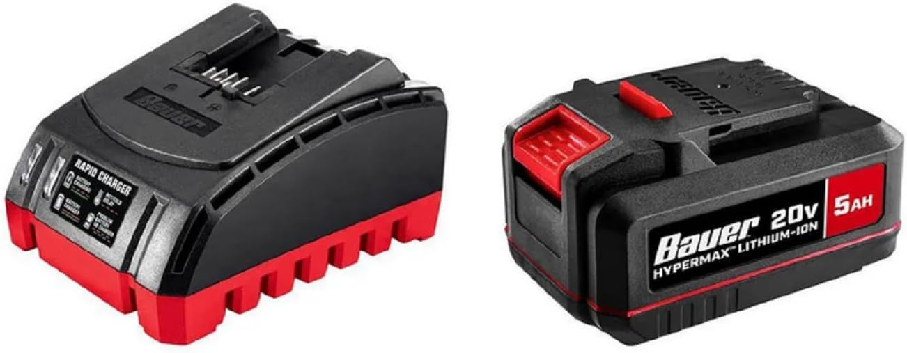20V 5.0Ah Replacement Battery Charging Combo Kit for Bauer, Includes 20V 5Ah Battery & Charger, Compatible with Bauer Cordless Power Tools.