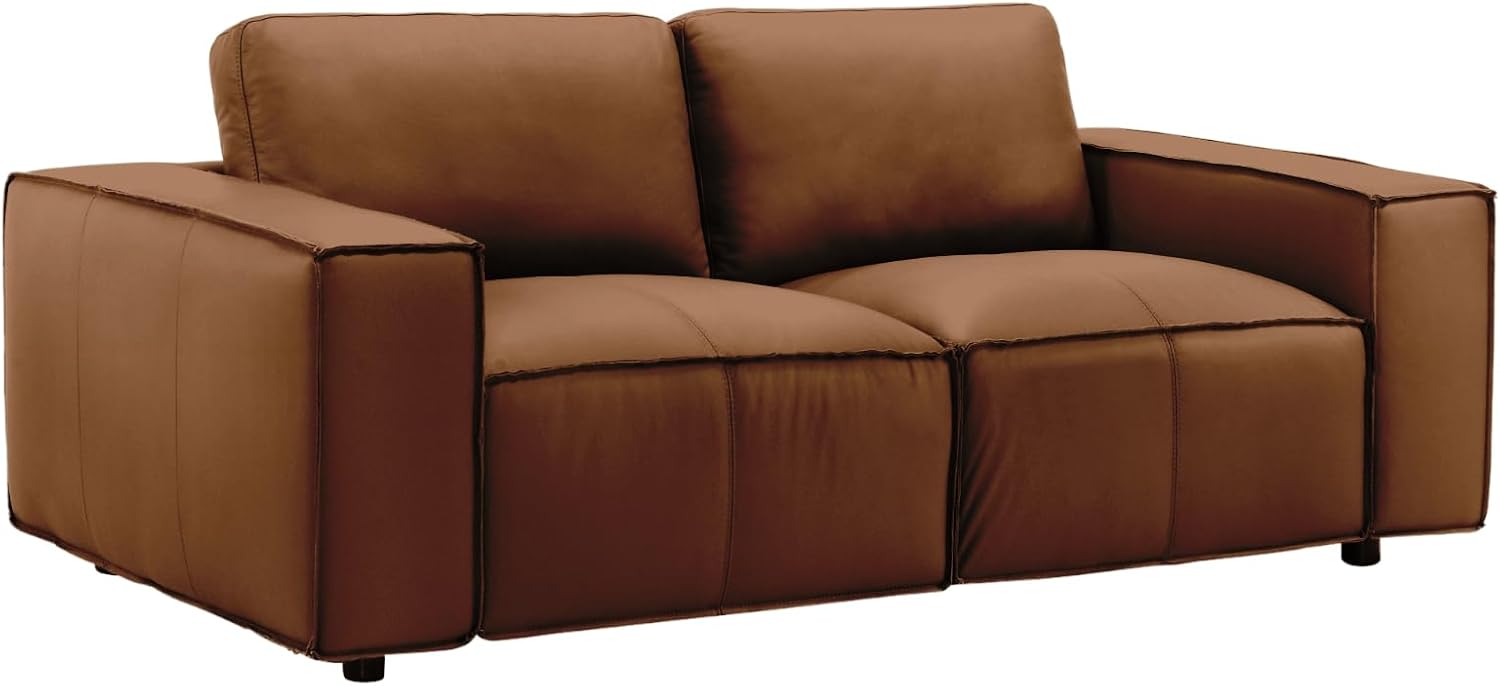 Clayton 76' Modern Leather Loveseat in Anthracite Gray or Ochre with Track Arms