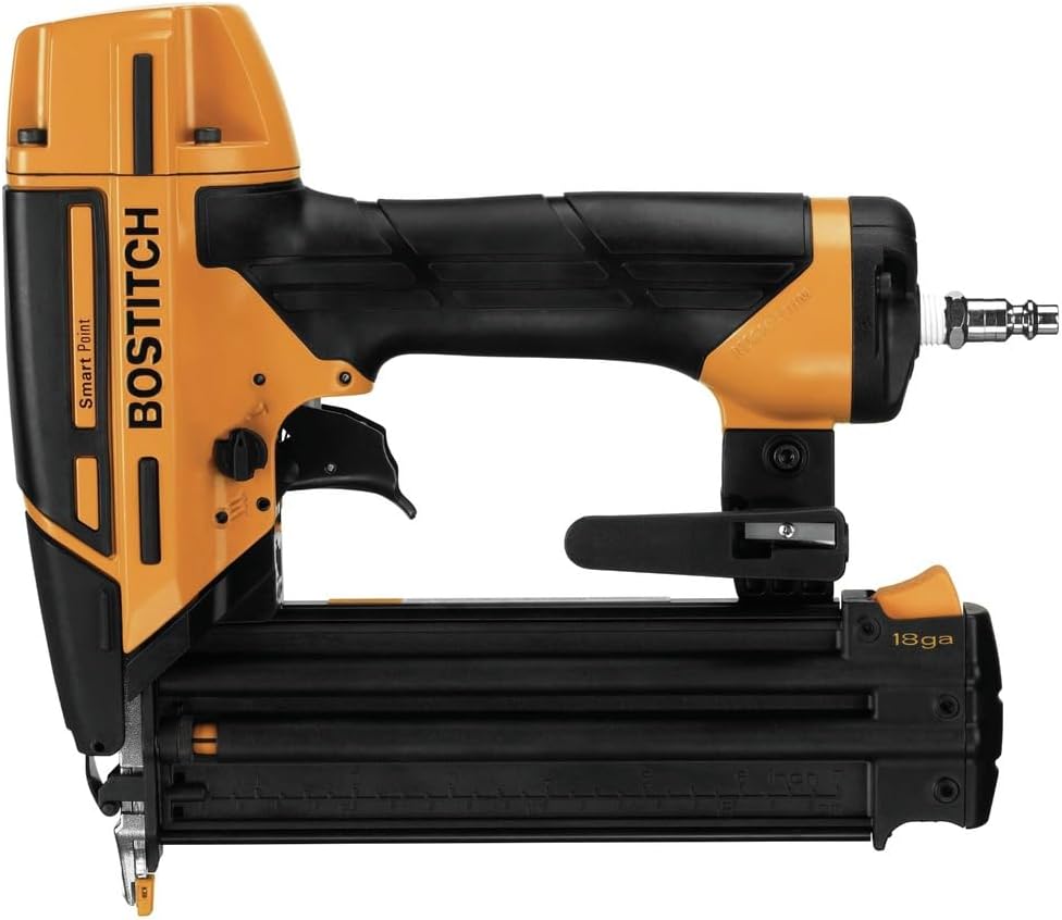 Bostitch 6 Gallon Pancake Air Compressor with 150 Max PSI, 2.6 CFM @ 90 PSI and SmartPoint 18 Gauge Brad Nailer Premium Combo Kit