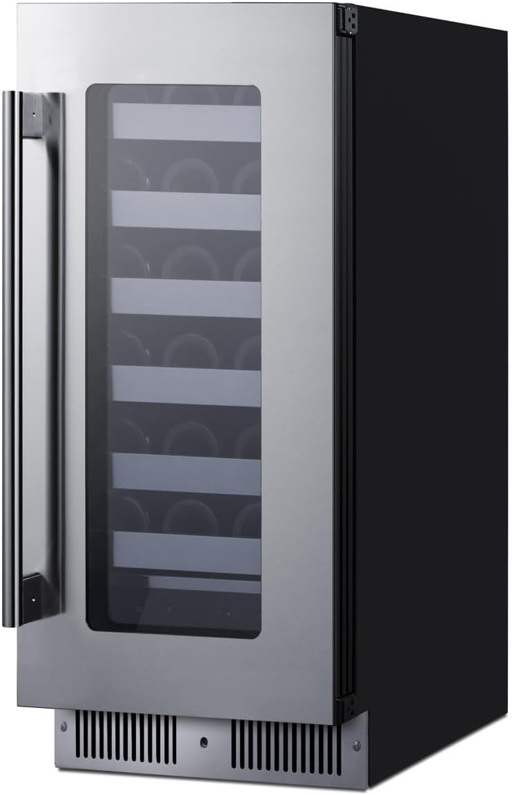 Summit 15 Inch Wine Cellar Shallow Depth Wine Refrigerator, Dimmable LED Light, Lock, Commercial or Residencial Use- SDHW1532LHD (LHD, Stainless Steel)