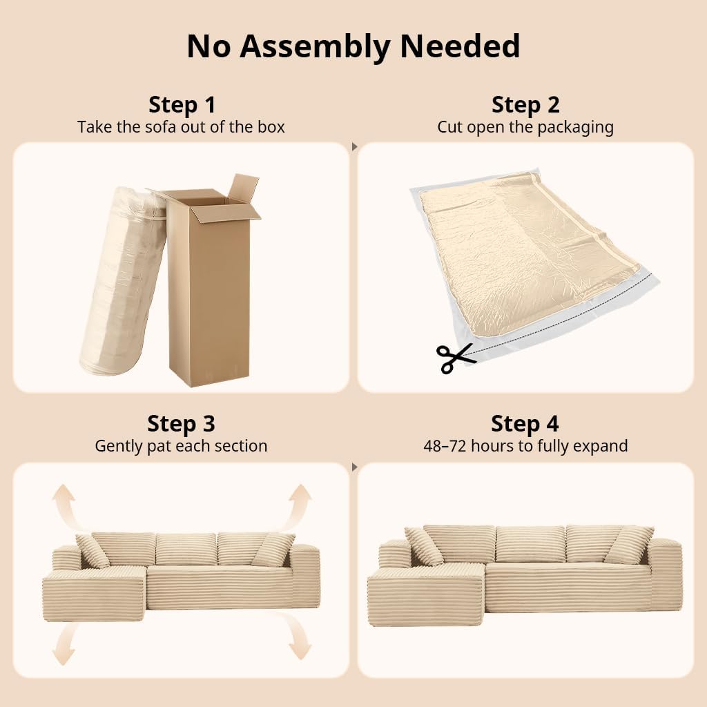 COMHOMA 105'Modular Sectional Sofa with Deep Seat,Cloud Upholstered L-Shape Couch Wide Arms Corduroy Fabric High-Density Foam Chaise Lounge for Living Room No Assembly Required