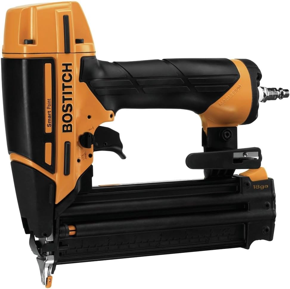 Bostitch 6 Gallon Pancake Air Compressor with 150 Max PSI, 2.6 CFM @ 90 PSI and SmartPoint 18 Gauge Brad Nailer Premium Combo Kit