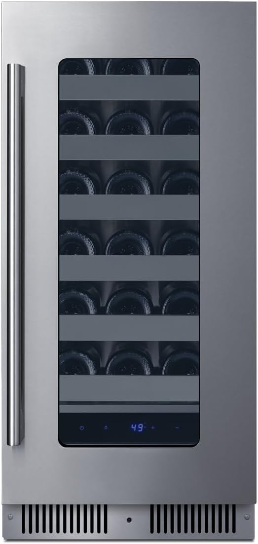 Summit 15 Inch Wine Cellar Shallow Depth Wine Refrigerator, Dimmable LED Light, Lock, Commercial or Residencial Use- SDHW1532LHD (LHD, Stainless Steel)