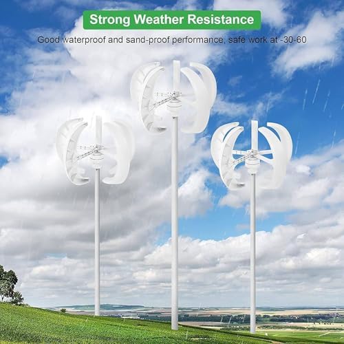 400W 600W 800W 1000W 1200W Vertical Wind Turbine Generator Kit - 5 Blades Wind Solar Hybrid System with Controller for Home Use, 24V-600W Windmill Motor