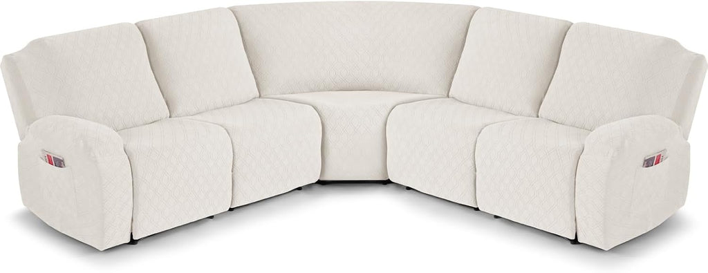 VANSOFY Extra Large Reclining Sectional Couch Covers, Washable 5-Piece Sofa Covers for L Shape Sectional Sofa Corner Seater, Thick, Soft Sofa Slipcovers (5 Seat Recliner Cover, Off White)