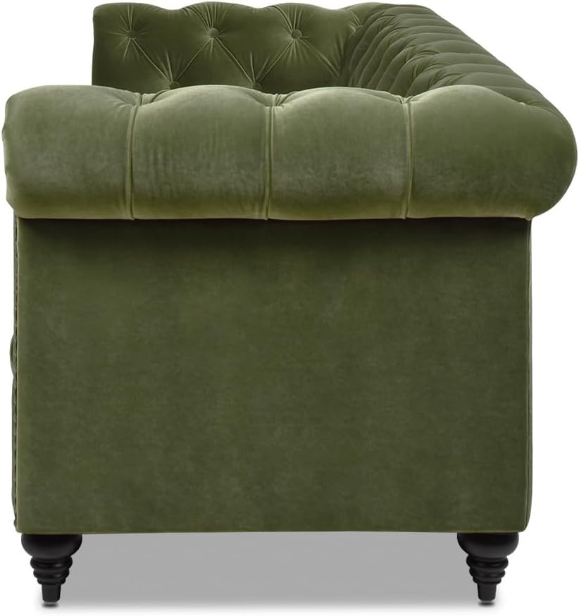 Jennifer Taylor Home Alto 88' Tufted Chesterfield Sofa, Olive Green Performance Velvet