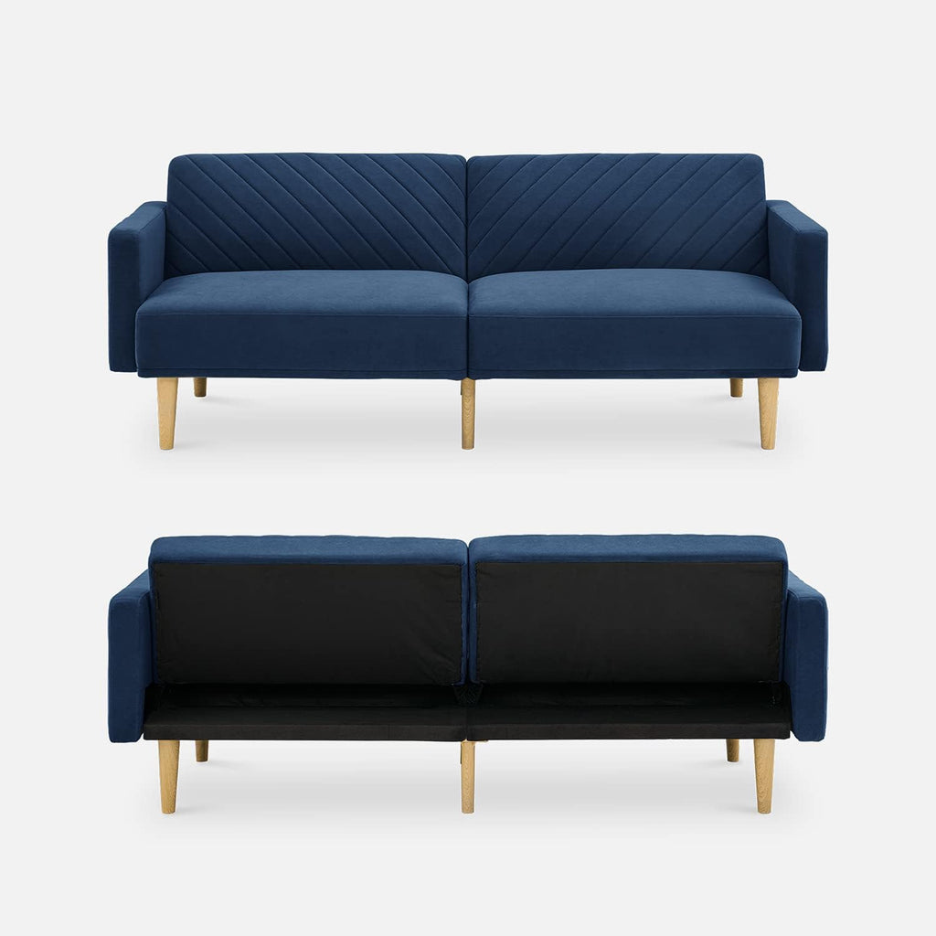 mopio 76.4' Futon Sofa Bed, Couch, Loveseat, Sleeper Sofa, Mid Century Modern Futon Couch, Sofa Cama, Couches for Living Room (Classic Blue Velvet)