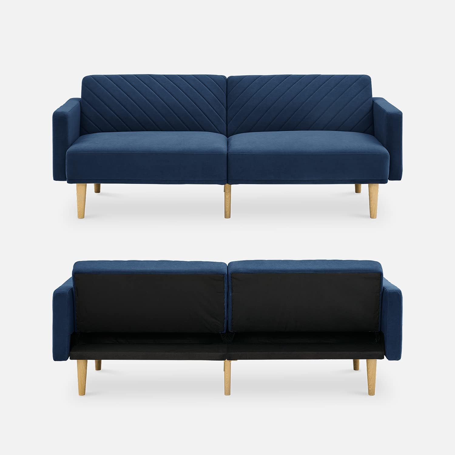 mopio 76.4' Futon Sofa Bed, Couch, Loveseat, Sleeper Sofa, Mid Century Modern Futon Couch, Sofa Cama, Couches for Living Room (Classic Blue Velvet)