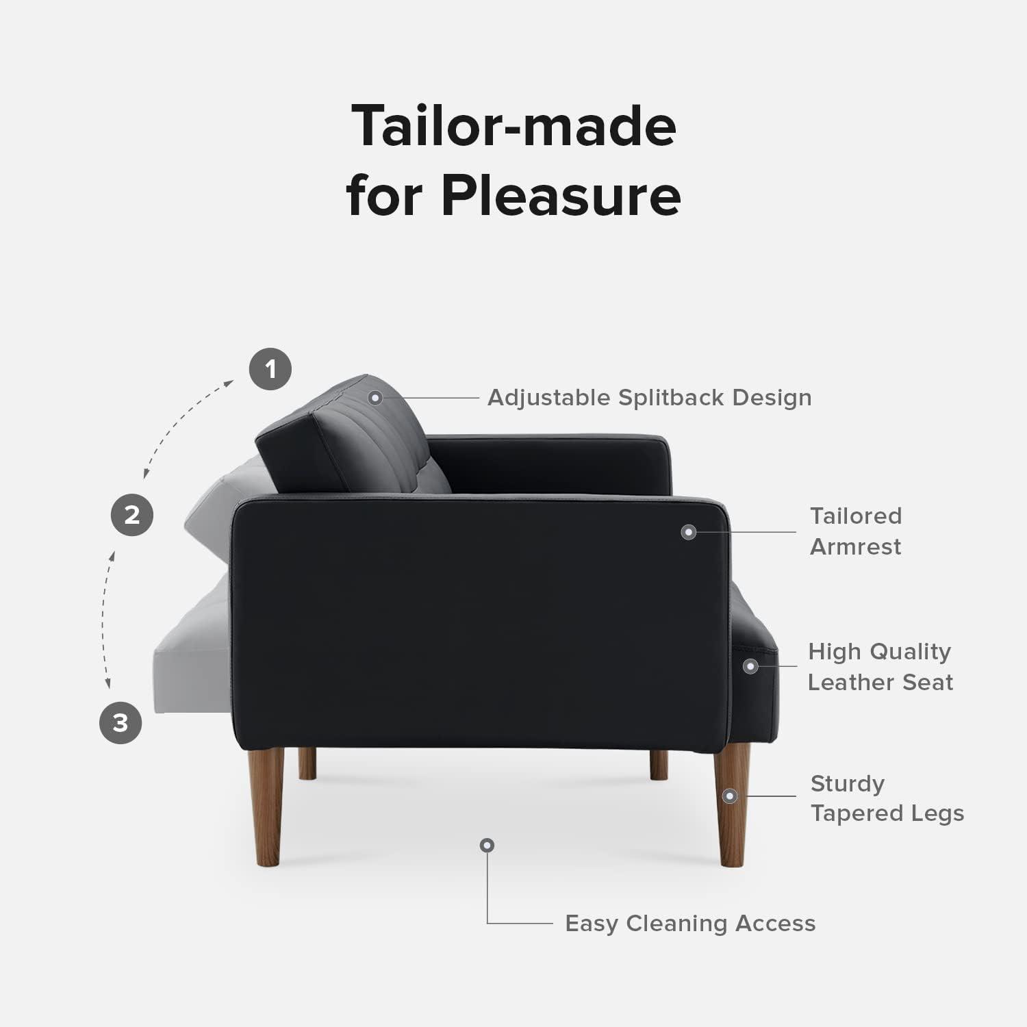 mopio 76.4' Futon Sofa Bed, Couch, Loveseat, Sleeper Sofa, Mid Century Modern Futon Couch, Sofa Cama, Couches for Living Room (Aaron PU, Midnight Black)