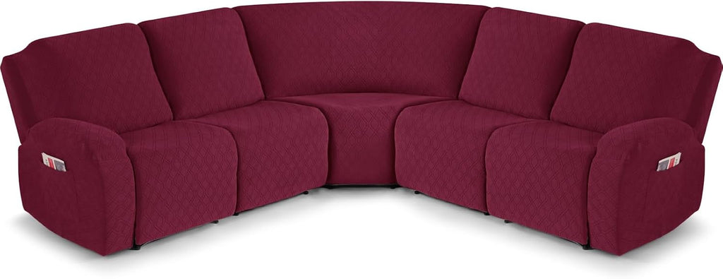 VANSOFY Extra Large Reclining Sectional Couch Covers, Washable 5-Piece Sofa Covers for L Shape Sectional Sofa Corner Seater, Thick, Soft Sofa Slipcovers (5 Seat Recliner Cover, Burgundy)