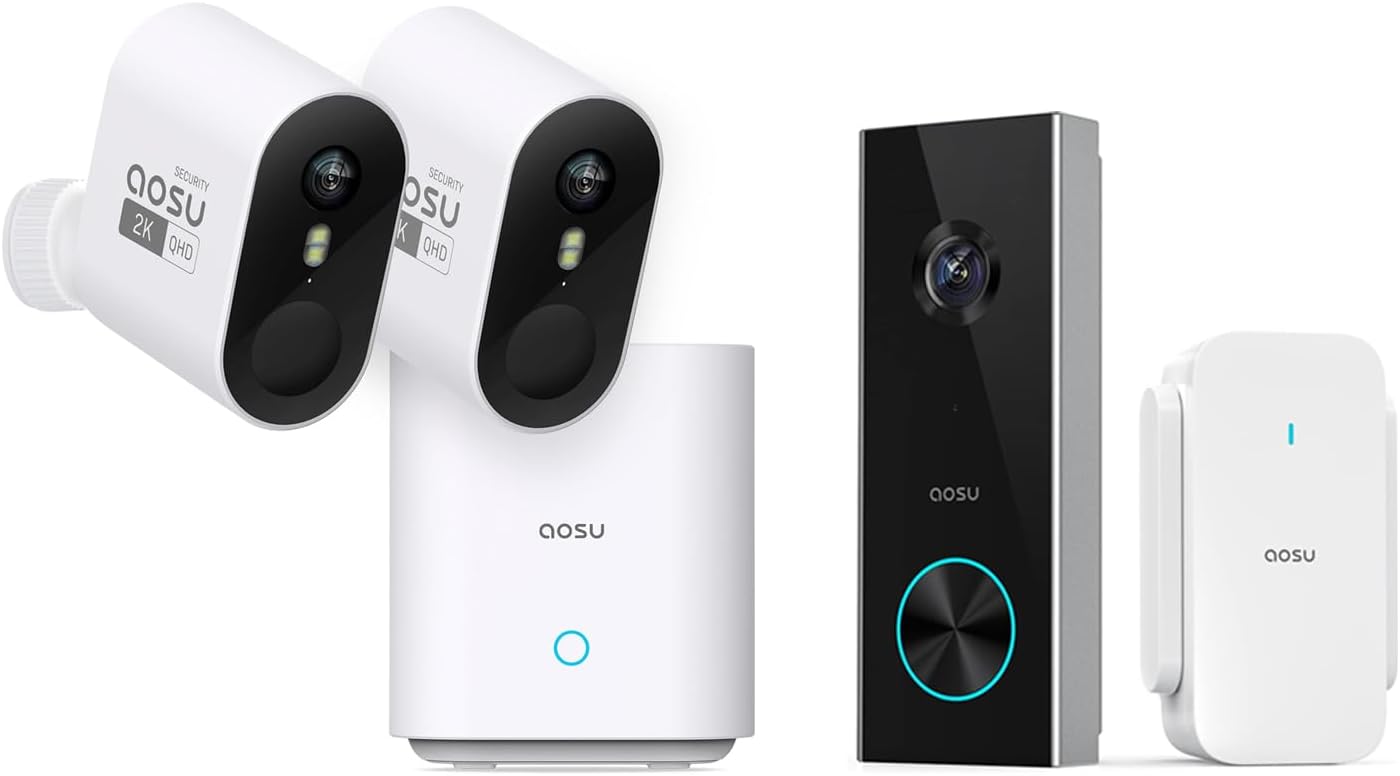 aosu 2K WirelessCam Pro System 2-Cam-Kit + 2K Doorbell Camera