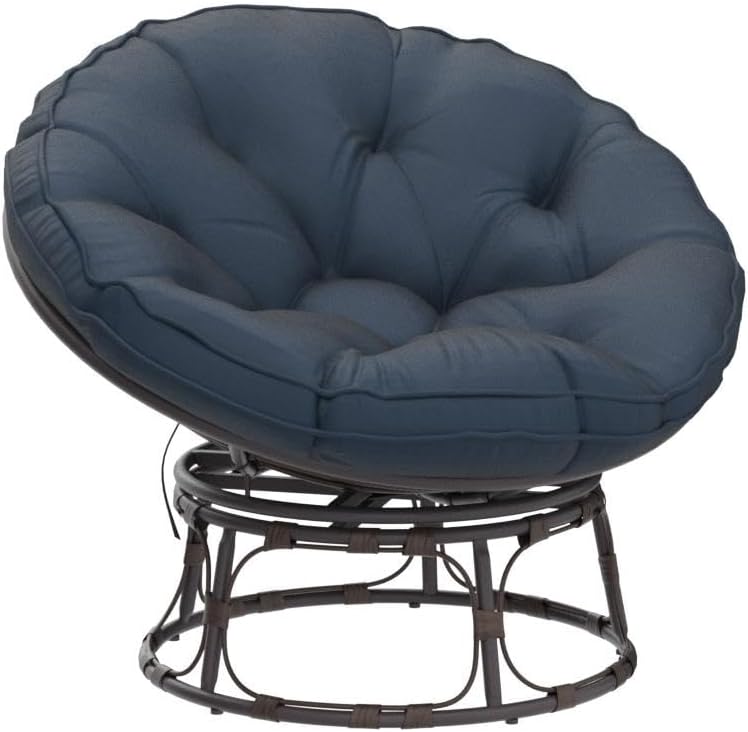 46'' Large Size Papasan Chair with (Non-Swivel) Cushion and Frame, Living Room Chair for Reading, Navy Blue