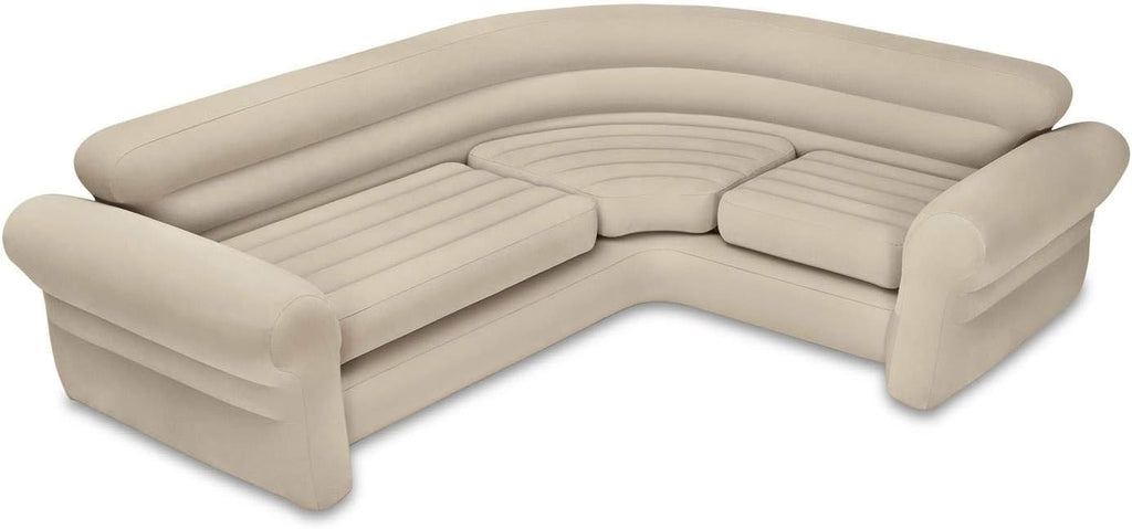 Intex Inflatable Corner Living Room Neutral Sectional Sofa & Lounge Chair Set