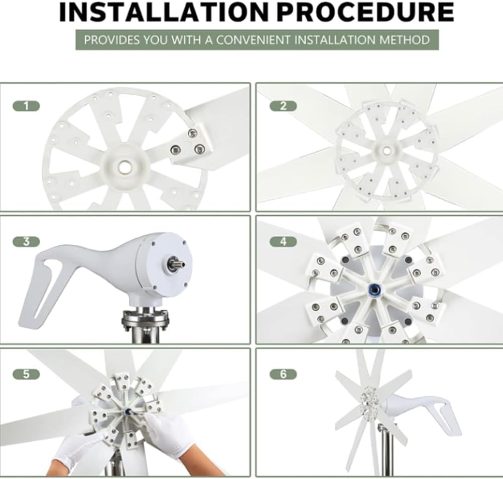24V,HYZHANHONG 12V/24V/48V Horizontal Wind Turbine Generator 1000W Low Noise 8 Blades Wind Power Turbine Generator Kit 3-Phase AC Windmill with Controller