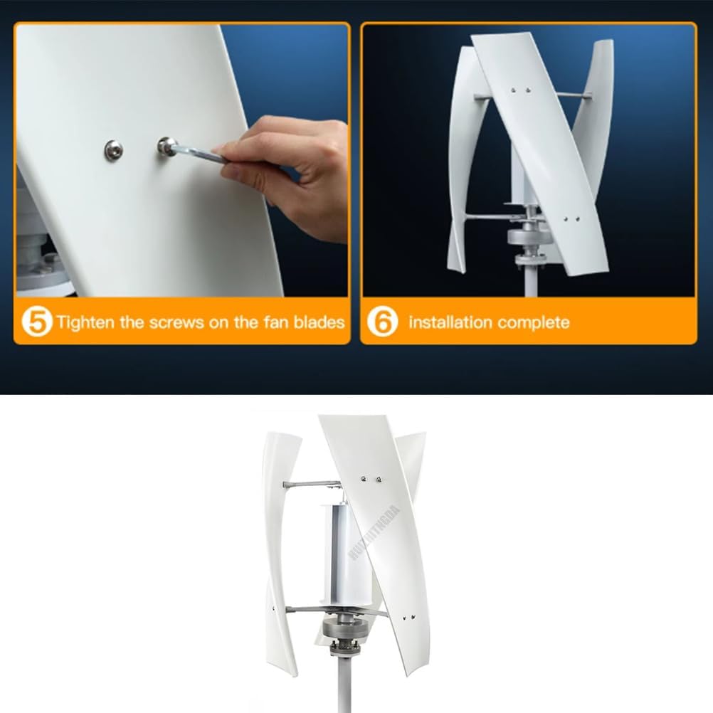 1000W Vertical Low Noise Wind Turbine Generator, 3 Blade Portable Permanent Magnet Generator 12V 24V 48V W/Controller for Home, Boats, Street Lighting(White)
