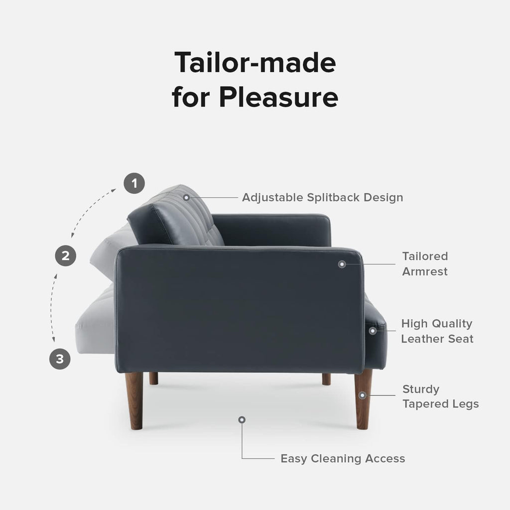 mopio Aaron 76.8' Couch, Small Futon Sofa Bed, Sleeper, Loveseat, Mid Century Modern Futon Couch, Sofa Cama, Couches for Living Room, Bedroom (Cloud Gray, Faux Leather)