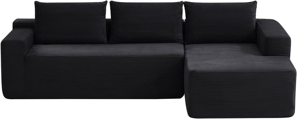 96 Inch Cloud Sectional Couch,Modern Modular Sectional Sofa with Deep Seat,Corduroy Boneless Couches with L-Shape Chaise for Living Room Bedroom,No Assembly Required (Black, Right Facing Chaise)