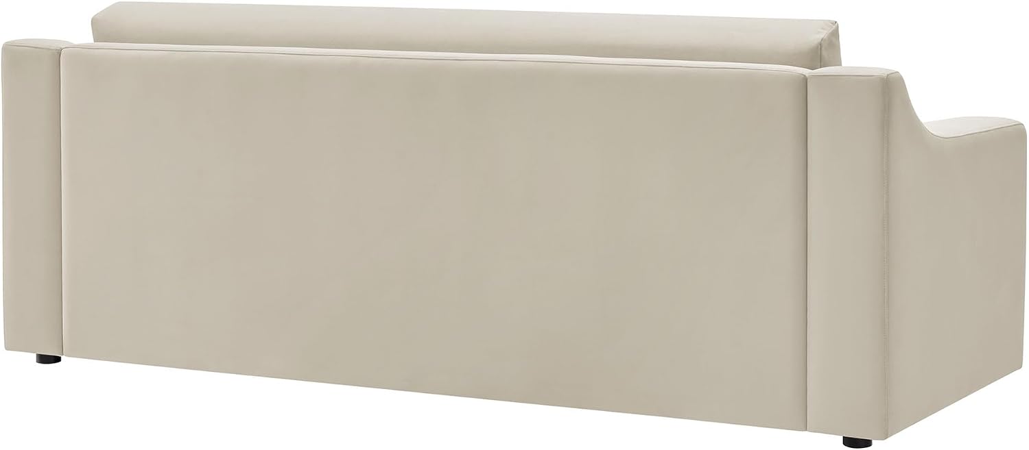 Modway Liora 87 Inch Stain-Resistant Performance Velvet Sofa in Alabaster - 3 Seater Upholstered Sofa Couch for Living Room Seating - Comfy Deep Seat Sofa with Scoop Arms