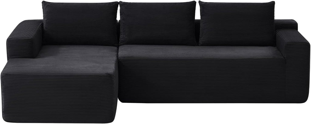 96 Inch Cloud Sectional Couch,Modern Modular Sectional Sofa with Deep Seat,Corduroy Boneless Couches with L-Shape Chaise for Living Room Bedroom,No Assembly Required (Black, Left Facing Chaise)