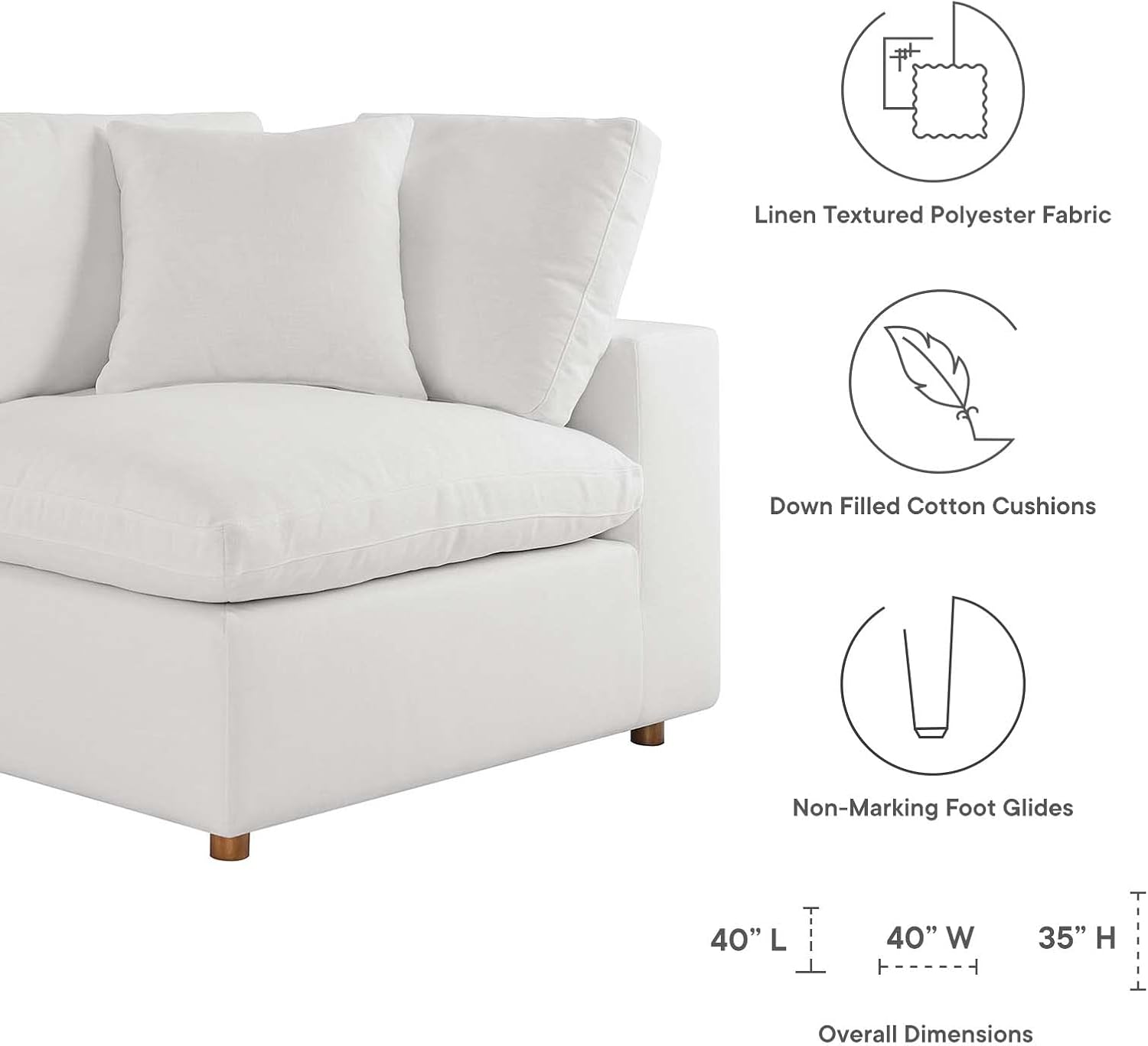 Modway Commix Down-Filled Overstuffed Upholstered 4-Piece Sectional Sofa