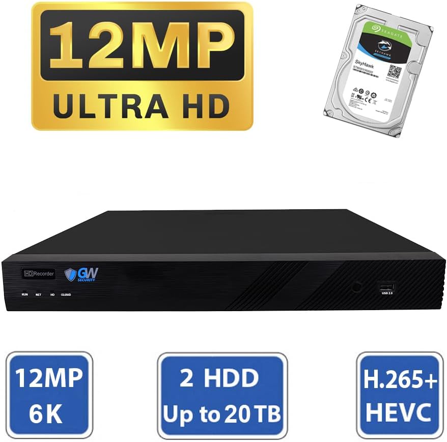 GW Security 16 Channel 12MP NVR 4K 8MP Video & Audio Security Camera System with 16 UHD 4K 2160P Microphone PoE Outdoor/Indoor Security Turret Cameras, AI Face/Human/Vehicle Detection, 4TB Hard Drive