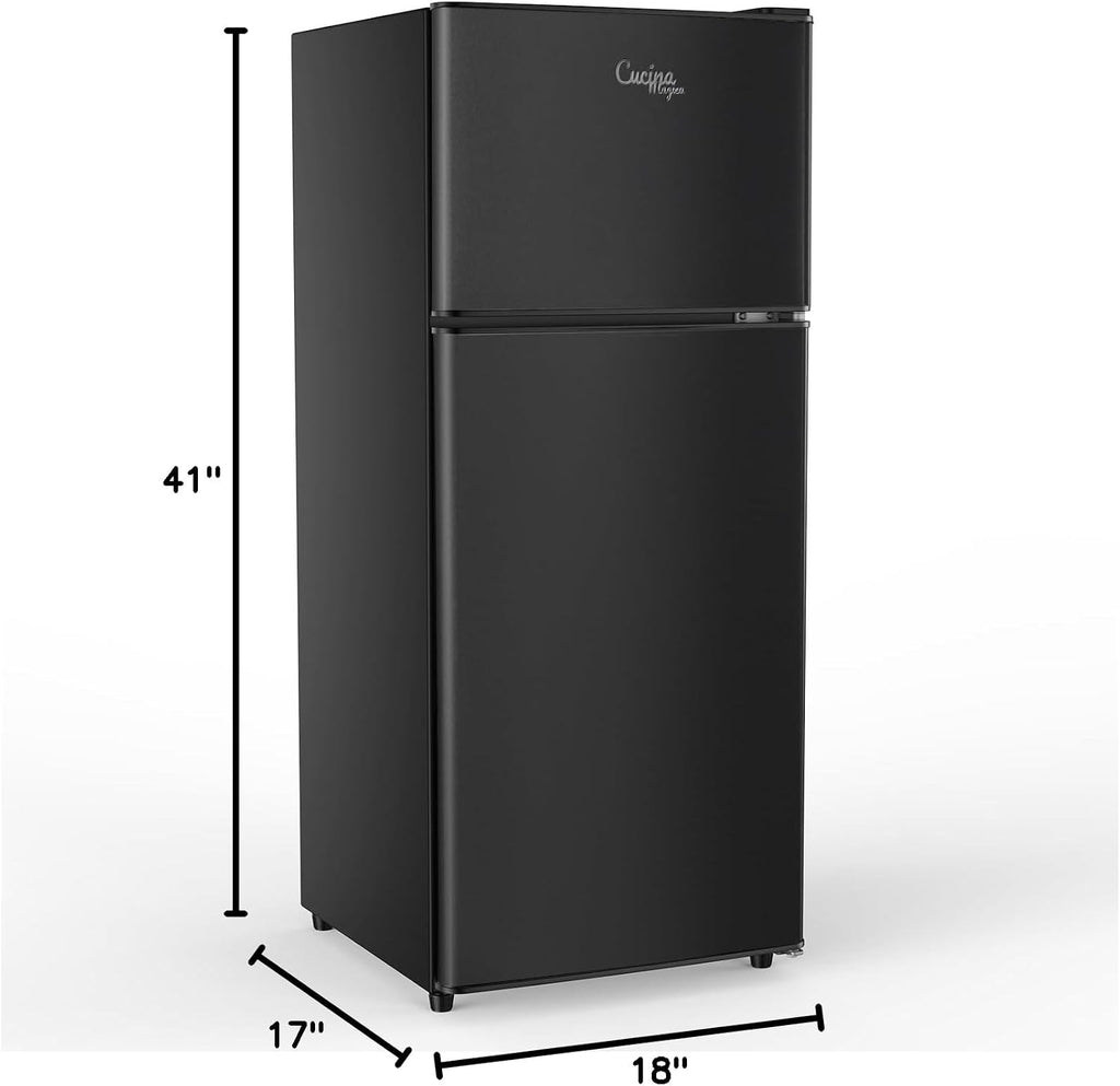 Cucina Magica Mini Fridge with Freezer, 3.8 Cu.Ft Small Fridge, Energy Saving, Low Noise,7 Adjustable Thermostat, Double Door Small Refrigerator for Dorm, Bedroom, Office
