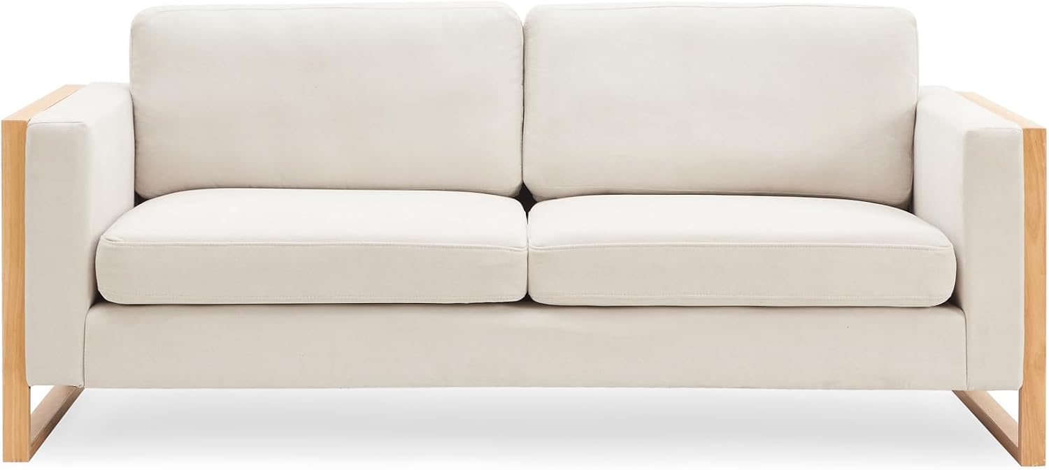 Christopher Knight Home Bricez 79' Sofa Couch, Cozy Upholstered 3-Seater Sofa, Oversized Loveseat, Comfy Fabric Couches for Living Room and Office, Modern Couch and Sofa, Wooden Frame, White