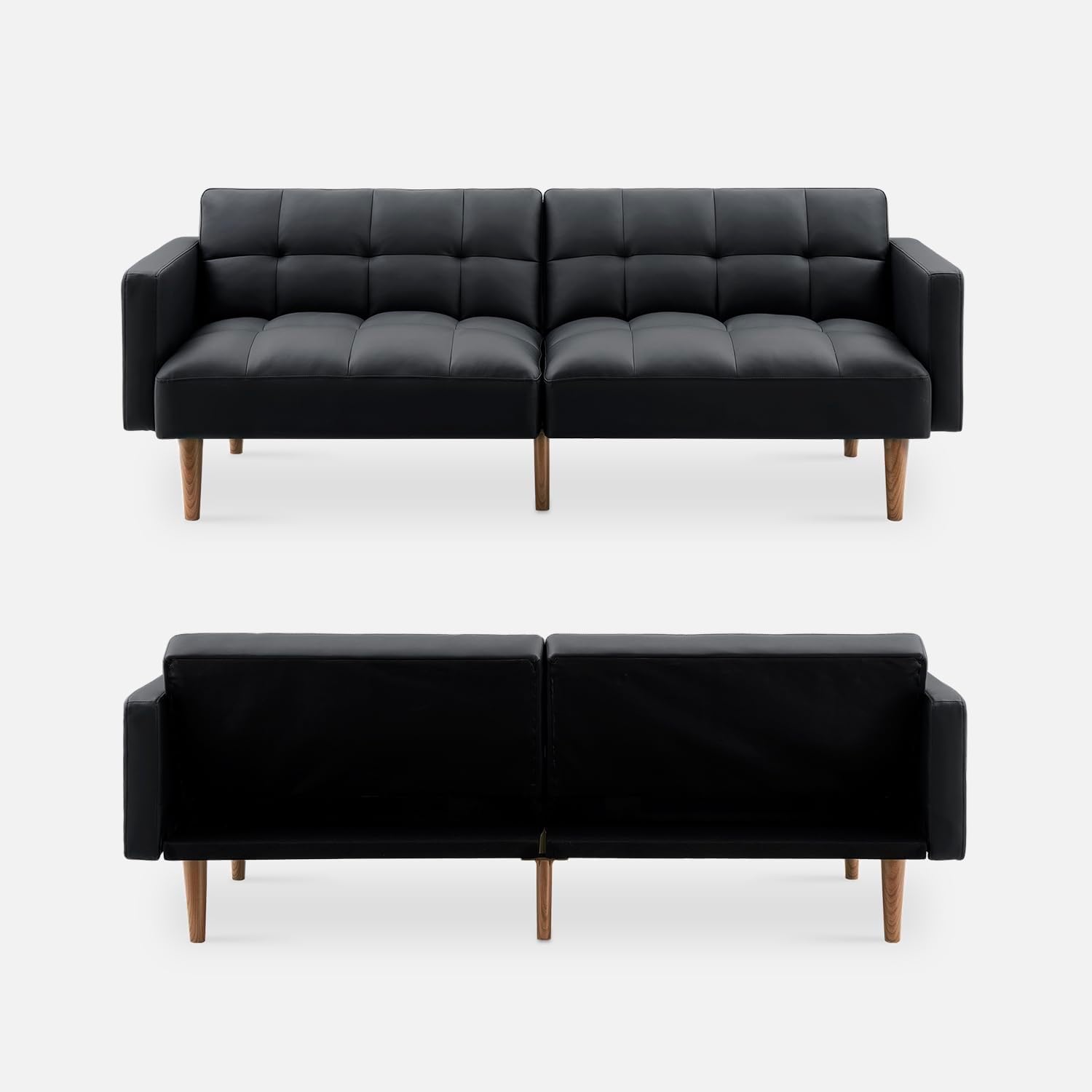 mopio 76.4' Futon Sofa Bed, Couch, Loveseat, Sleeper Sofa, Mid Century Modern Futon Couch, Sofa Cama, Couches for Living Room (Aaron PU, Midnight Black)