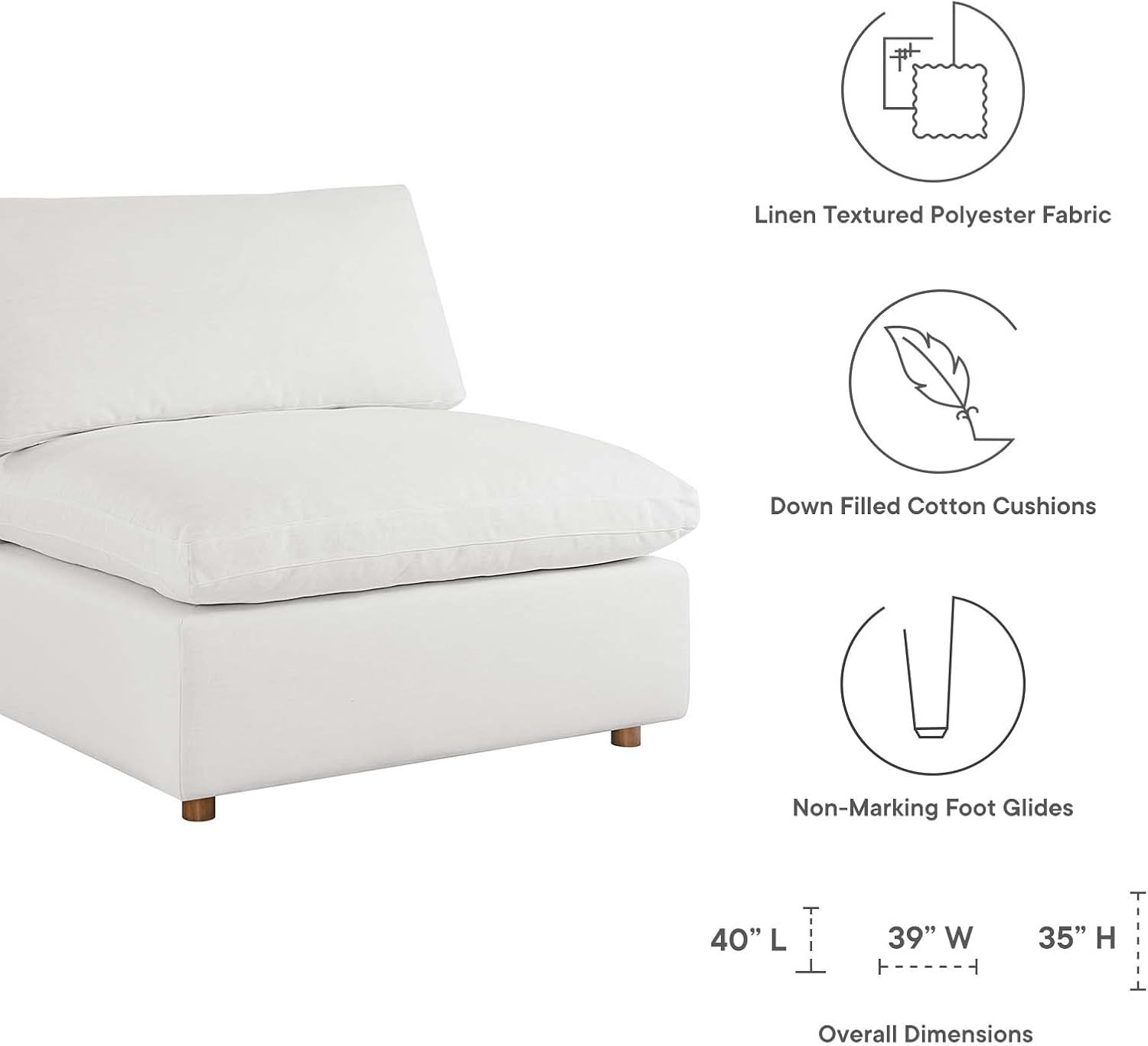 Modway Commix Down-Filled Overstuffed Upholstered 4-Piece Sectional Sofa