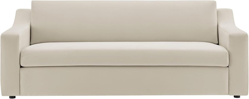 Modway Liora 87 Inch Stain-Resistant Performance Velvet Sofa in Alabaster - 3 Seater Upholstered Sofa Couch for Living Room Seating - Comfy Deep Seat Sofa with Scoop Arms