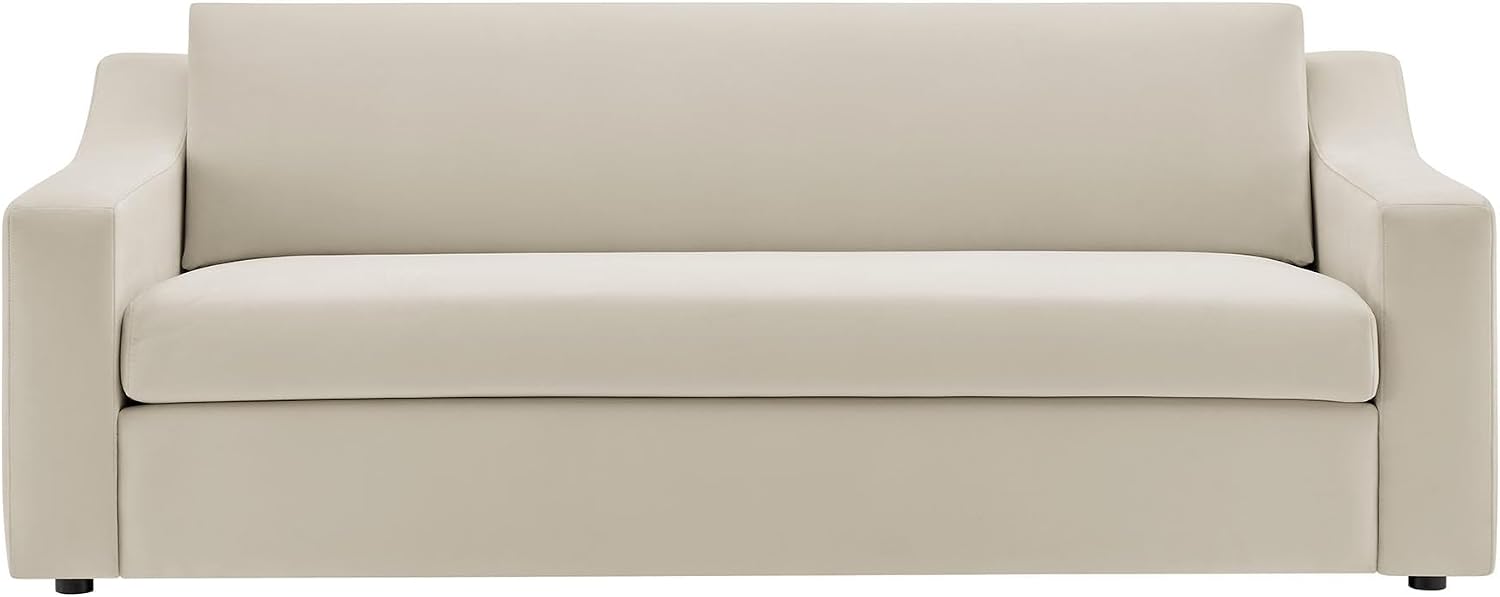 Modway Liora 87 Inch Stain-Resistant Performance Velvet Sofa in Alabaster - 3 Seater Upholstered Sofa Couch for Living Room Seating - Comfy Deep Seat Sofa with Scoop Arms