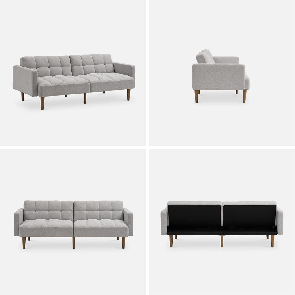 mopio Aaron 76.8' Couch, Small Futon Sofa Bed, Sleeper, Loveseat, Mid Century Modern Futon Couch, Sofa Cama, Couches for Living Room, Bedroom (Light Gray, Fabric)