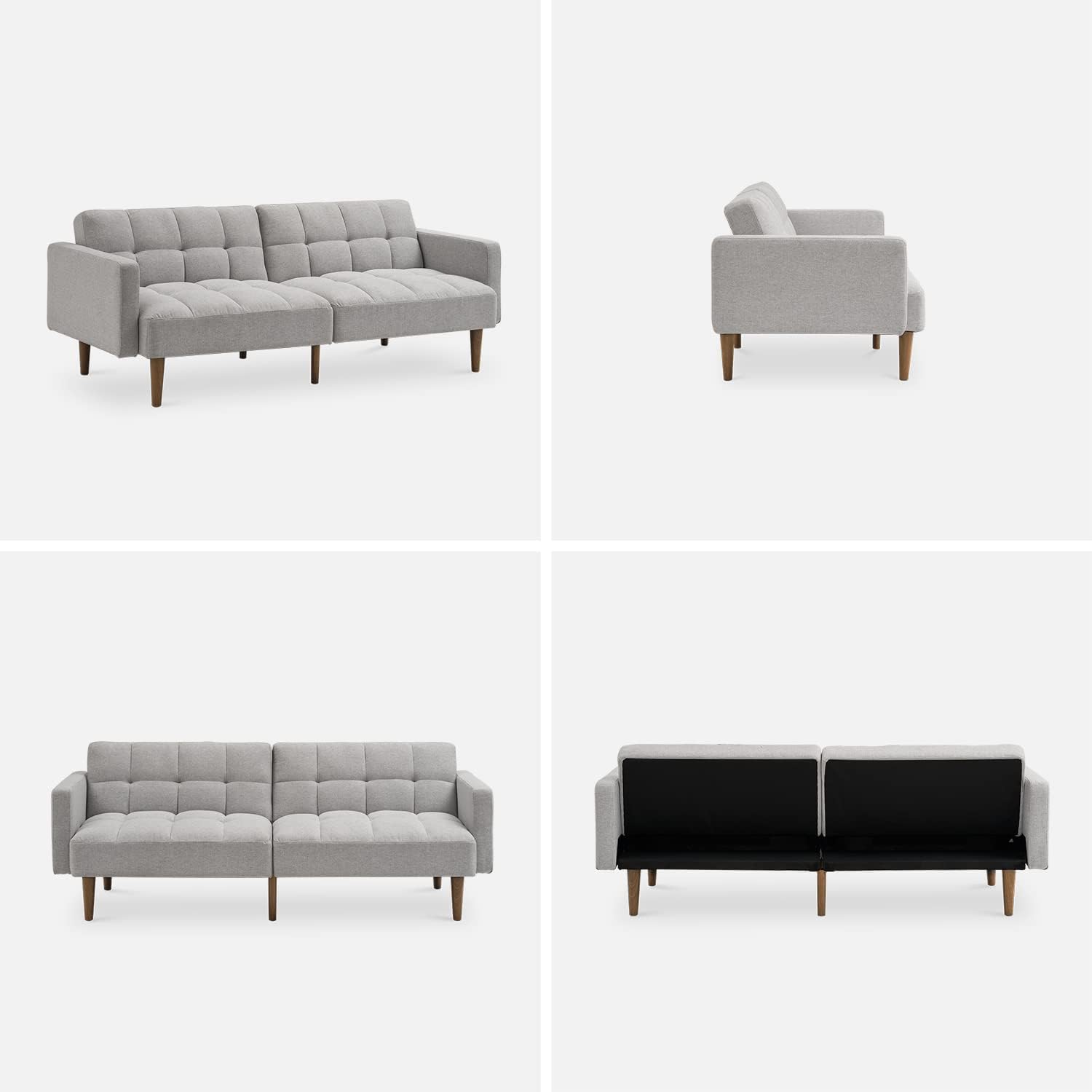mopio Aaron 76.8' Couch, Small Futon Sofa Bed, Sleeper, Loveseat, Mid Century Modern Futon Couch, Sofa Cama, Couches for Living Room, Bedroom (Light Gray, Fabric)