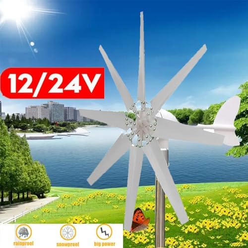 Portable Small Wind Turbine Generator Kit, 600W-1000W 12V/24V/48V with MPPT Controller, Ideal for Garden Lighting, Eco-Friendly Renewable Energy (White, 8 Blades)
