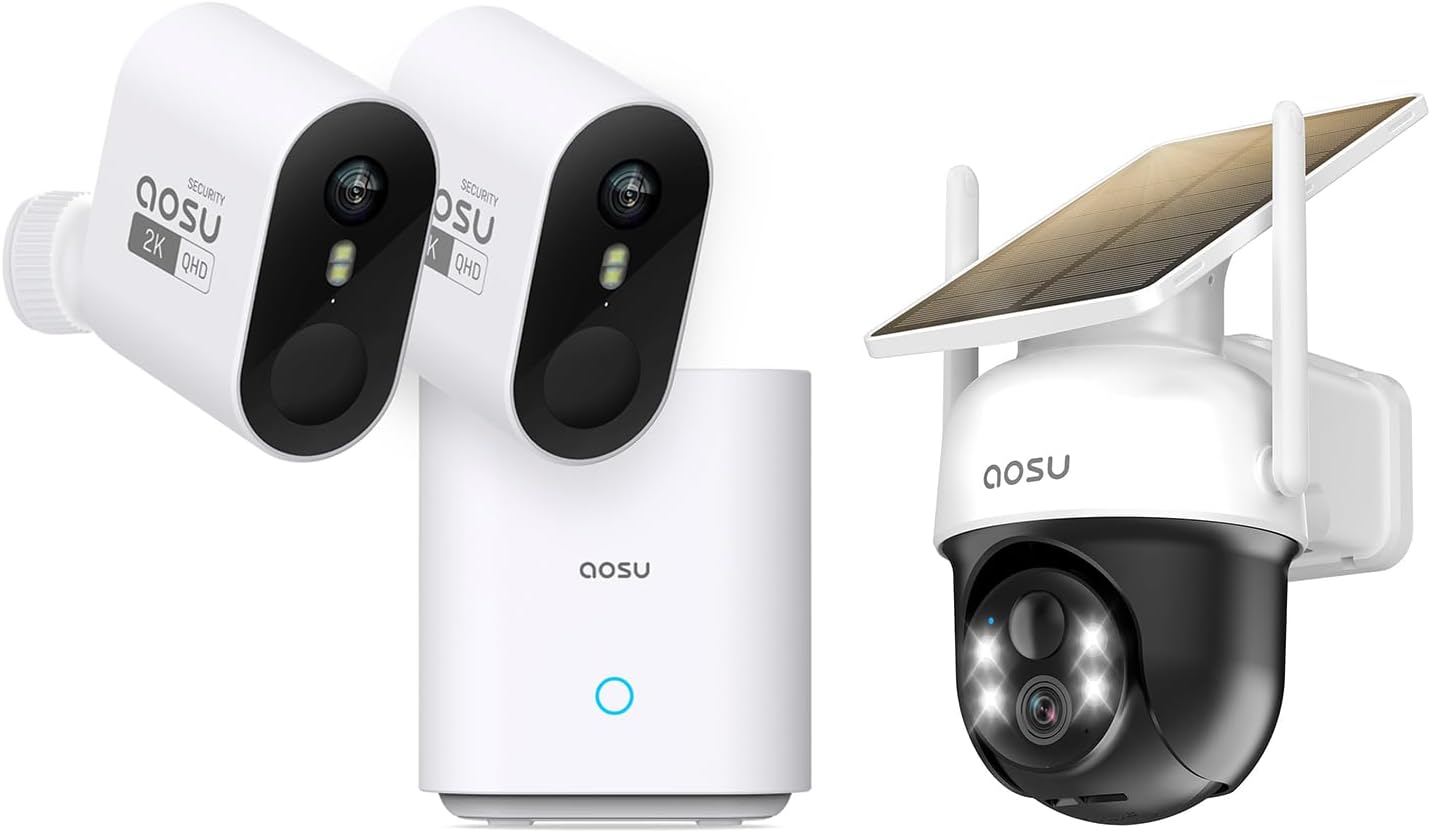aosu 2K WireessCam Pro System 2-Cam-Kit + 2K SolarCam C9C (C9C Doesn't Connect to Pro's aosuBase)