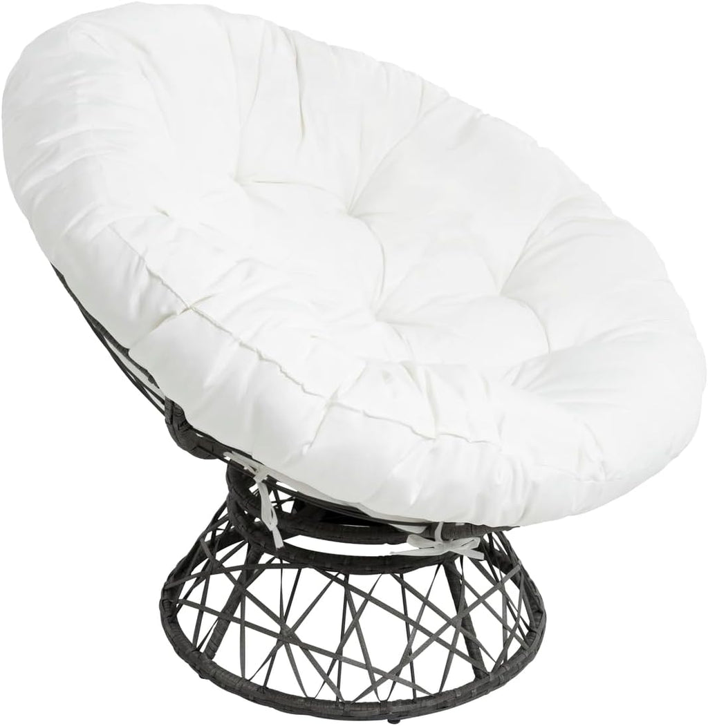 Naomi Home 40' Papasan Chair Indoor with Cushion and Frame – Round Wicker Papasan Chair with Thick Tufted Cushion, Sturdy Metal Base, Large Reading Chair for Bedroom & Living Room, White