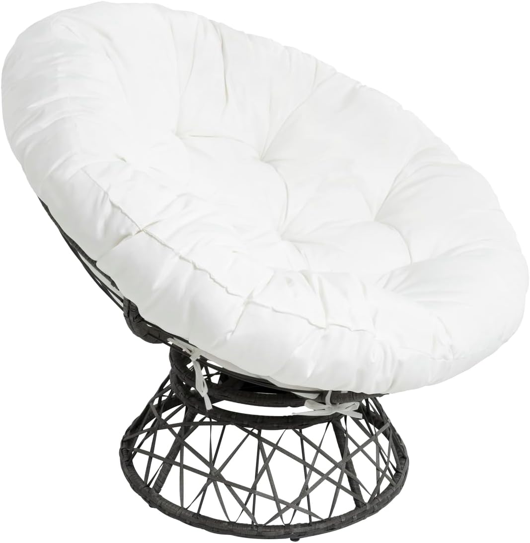 Naomi Home 40' Papasan Chair Indoor with Cushion and Frame – Round Wicker Papasan Chair with Thick Tufted Cushion, Sturdy Metal Base, Large Reading Chair for Bedroom & Living Room, White