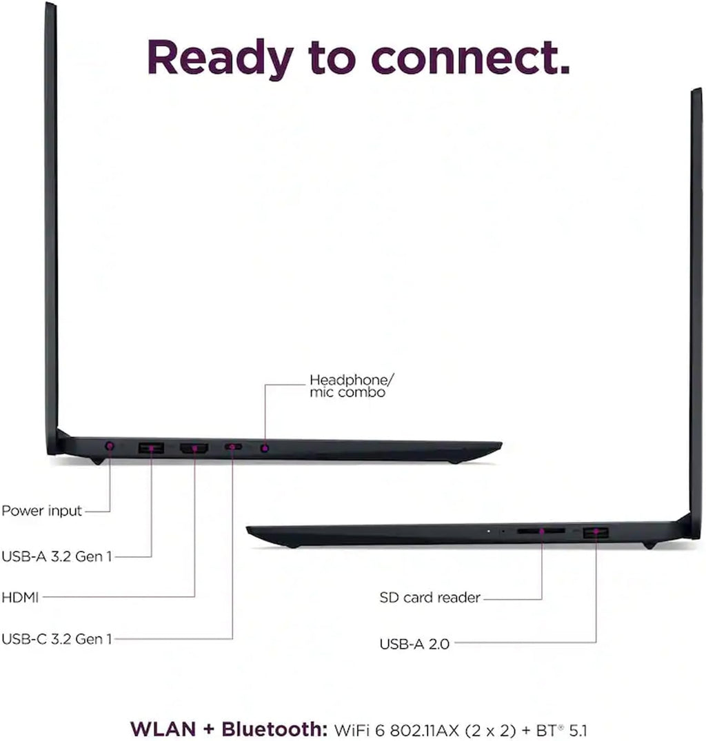 Lenovo IdeaPad 15.6' Laptop, FHD (1920x1080) TN 220nits Anti-Glare Display, AMD Ryzen 5 7520U, 8GB LPDDR5 RAM, 256GB SSD, AMD Radeon 610M Graphics, Windows 11 Home, Abyss Blue, EAT Wireless Earbuds