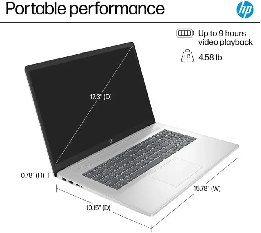 HP 17 Laptop, 17.3' FHD Display, 32GB RAM, 1TB SSD, AMD Ryzen 5 Processor(Beats i7-1165G7, Up to 4.3GHz), Webcam, Numeric Keypad, Long Battery Life, Windows 11 Pro,Silver