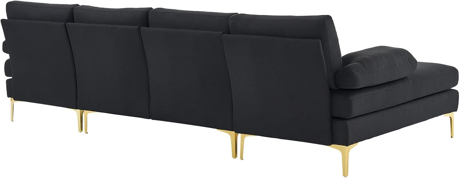 Karl home Convertible Sectional Sofa 110' U-Shape Sofa Couch 4-Seat Couch with Chaise Fabric Upholstered for Living Room, Apartment, Office, Black