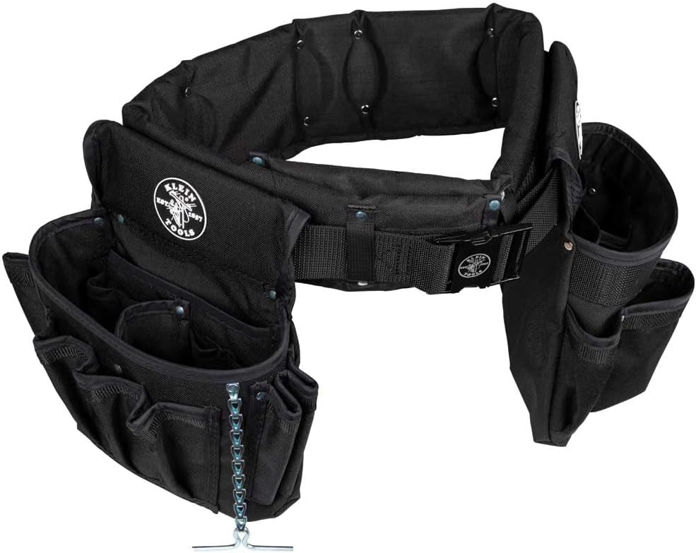 Klein Tools 5710L Electrician's Padded Tool Belt/Pouch Combo, 27 Pockets, 4-Piece, Large, Reinforced Bottom Pouches, Heavy Duty Nylon Webbing, Double Stitched