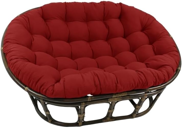 Maykoosh Rattan Double Papasan Chair with Twill Cushion - Bohemian Style Seating Ruby Red