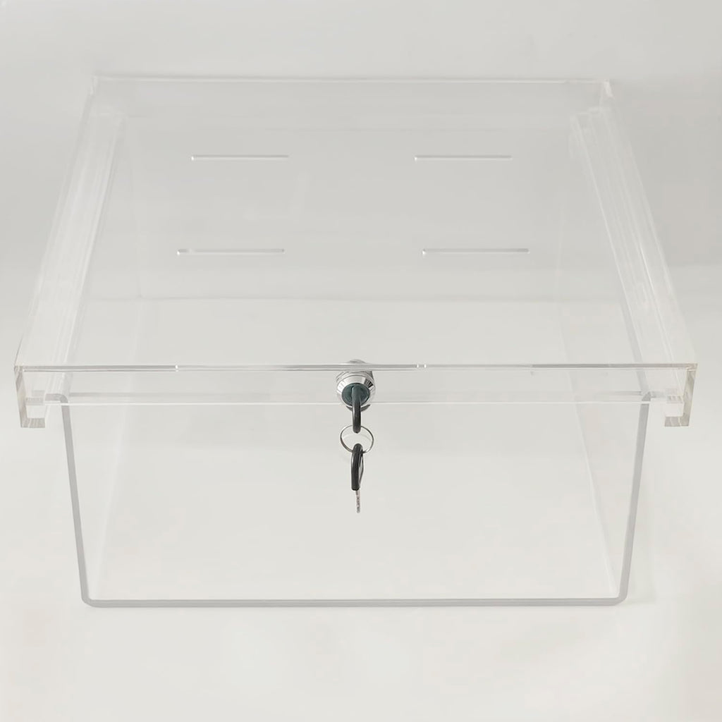 CiaoHER Extra Large Clear Acrylic Refrigerator Medicines Insulin Narcotics Storage Lock Box with Two Keys and Mounting Hardware，16''D x 14''W x 8''H