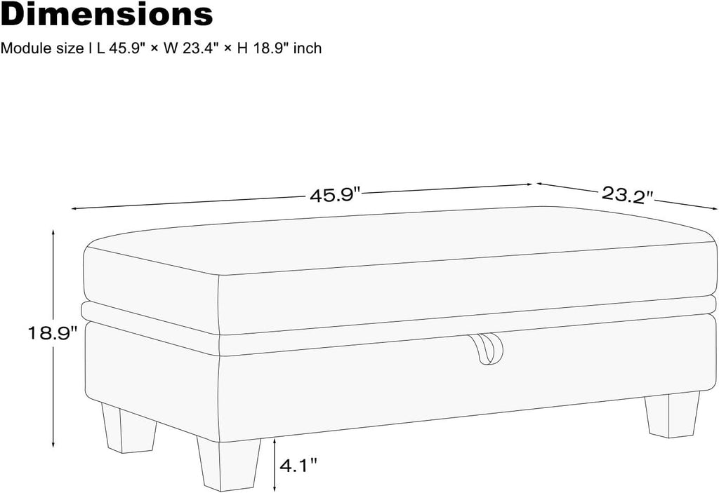 Belffin Fabric Large Ottoman with Storage for Modular Sectional Couch. Light Grey.