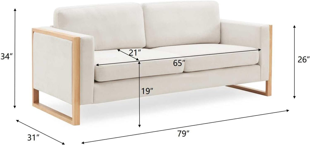 Christopher Knight Home Bricez 79' Sofa Couch, Cozy Upholstered 3-Seater Sofa, Oversized Loveseat, Comfy Fabric Couches for Living Room and Office, Modern Couch and Sofa, Wooden Frame, White